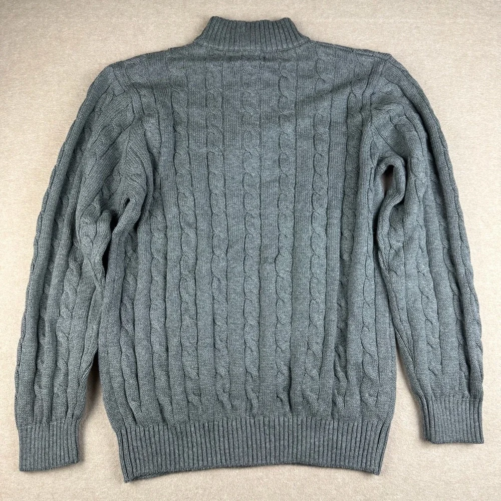 Polo Ralph Lauren Sweater Mens Medium Custom Slim Fit Gray Cable Knit 1/4‎ Zip